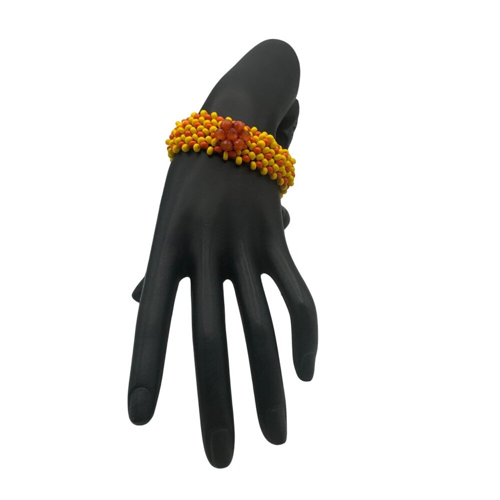 Multicolor Handmade Beaded Bracelet Stretch Elastic Yellow Orange Floral Design